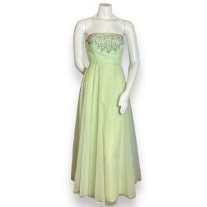 Vintage 50s Formal‎ Dress Prom Strapless Pale Green Elegant Hollywood Glamorous